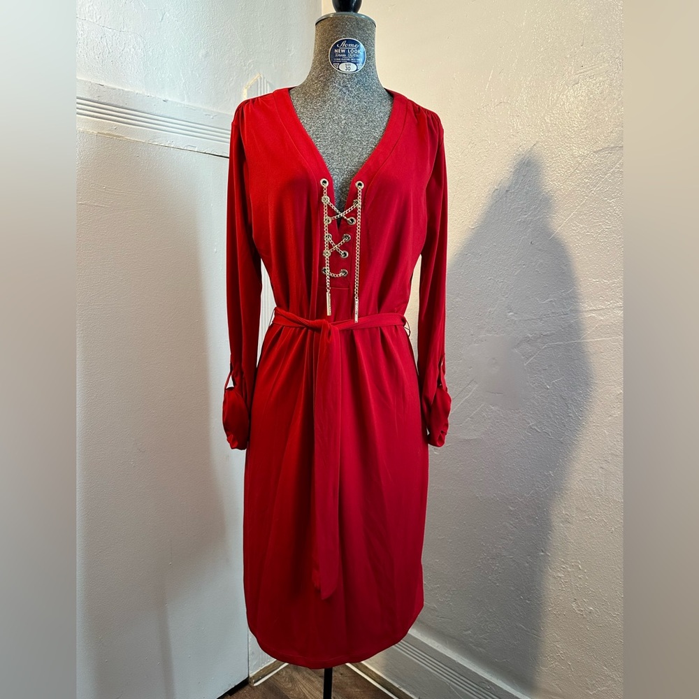 Smokin hot Vintage sz S Michael Kors fire engine red dress with gold hardware 🔥